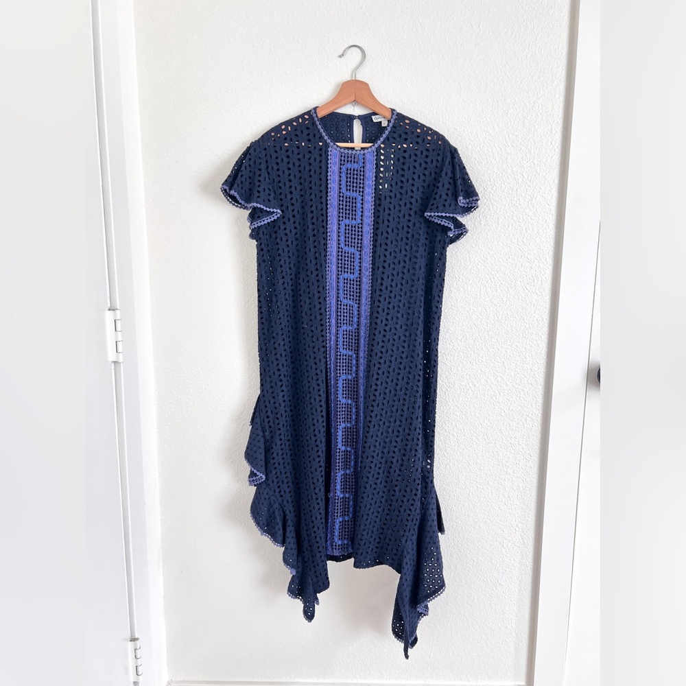 NWT CONDITIONS APPLY navy eyelet ruffle midi dress / size L